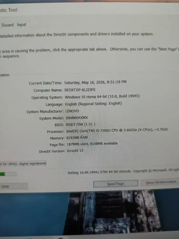 Lenovo Thinkpad X270 Core i5 Gen 7 Ram 8GB Ssd 512GB Dual Batrai