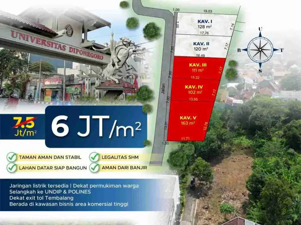 Tanah RING 1 UNDIP Cocok Untuk KOS di Gondang Barat TEMBALANG