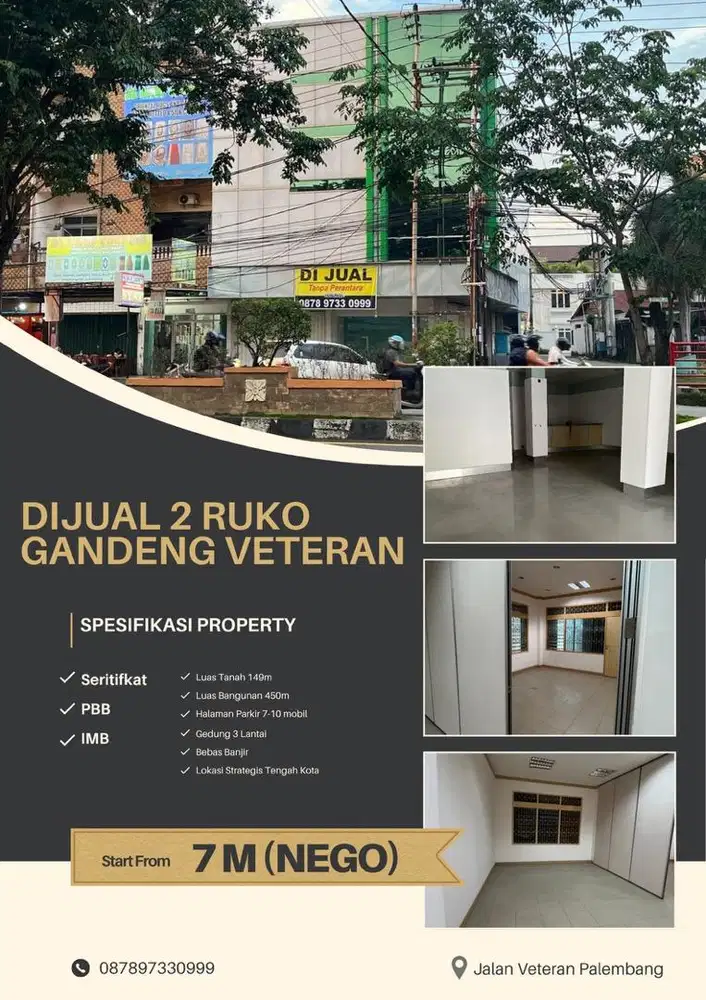 DIJUAL 2 RUKO GANDENG, JALAN VETERAN PALEMBANG