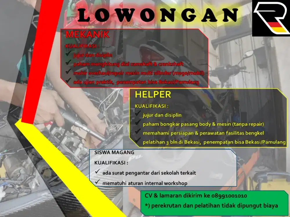 LOWONGAN MEKANIK MOBIL/MOTOR