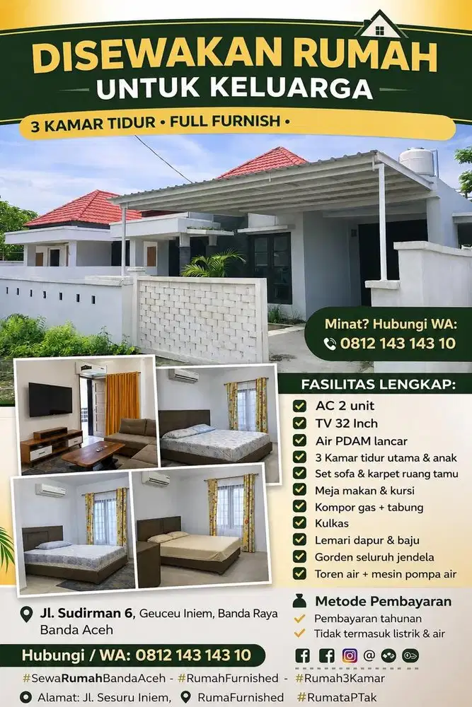 Disewakan rumah siap huni untuk keluarga di Banda Aceh