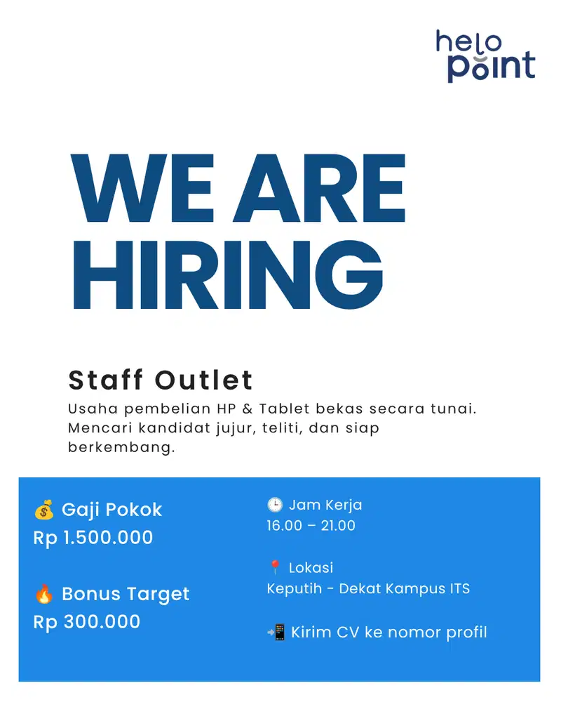 Loker Sore Staff Outlet Beli HP Bekas Lokasi Keputih - Lowongan Kerja