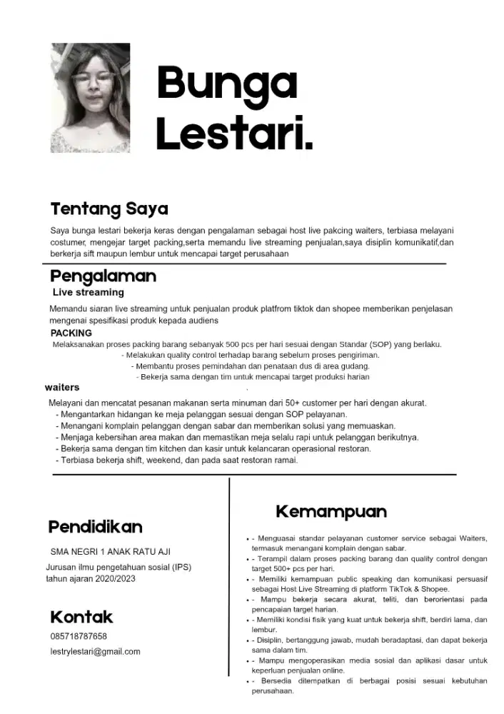 Info loker jaga toko host live waiters, produksi