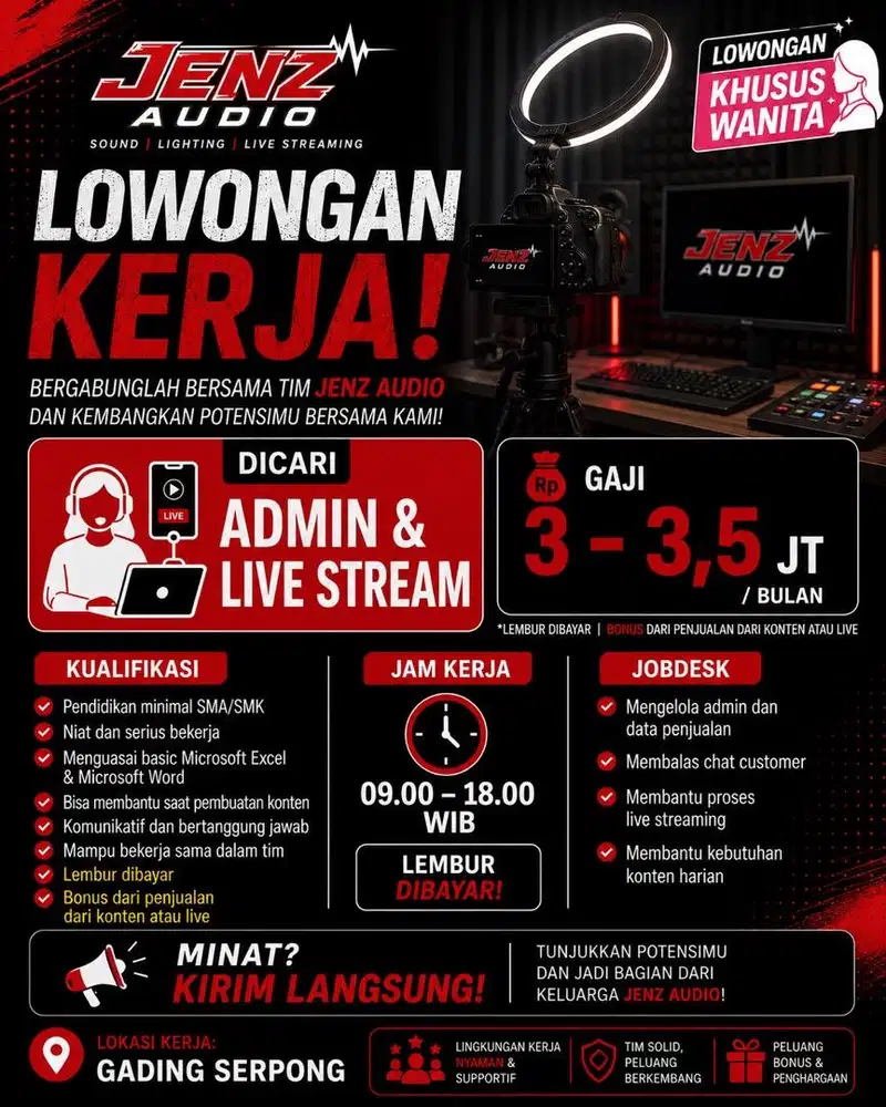 DIBUTUHKAN SEGERA ADMIN & TALENT KONTEN