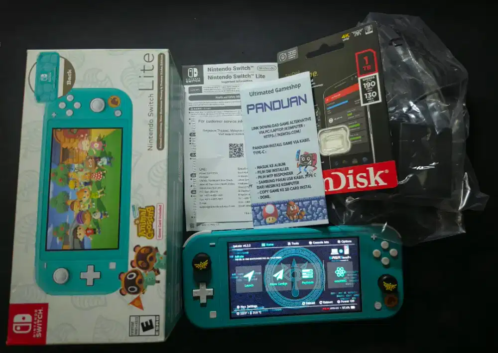 Nintendo Switch Lite Custom FW Animal Crossing Edition + MicroSD 1 TB