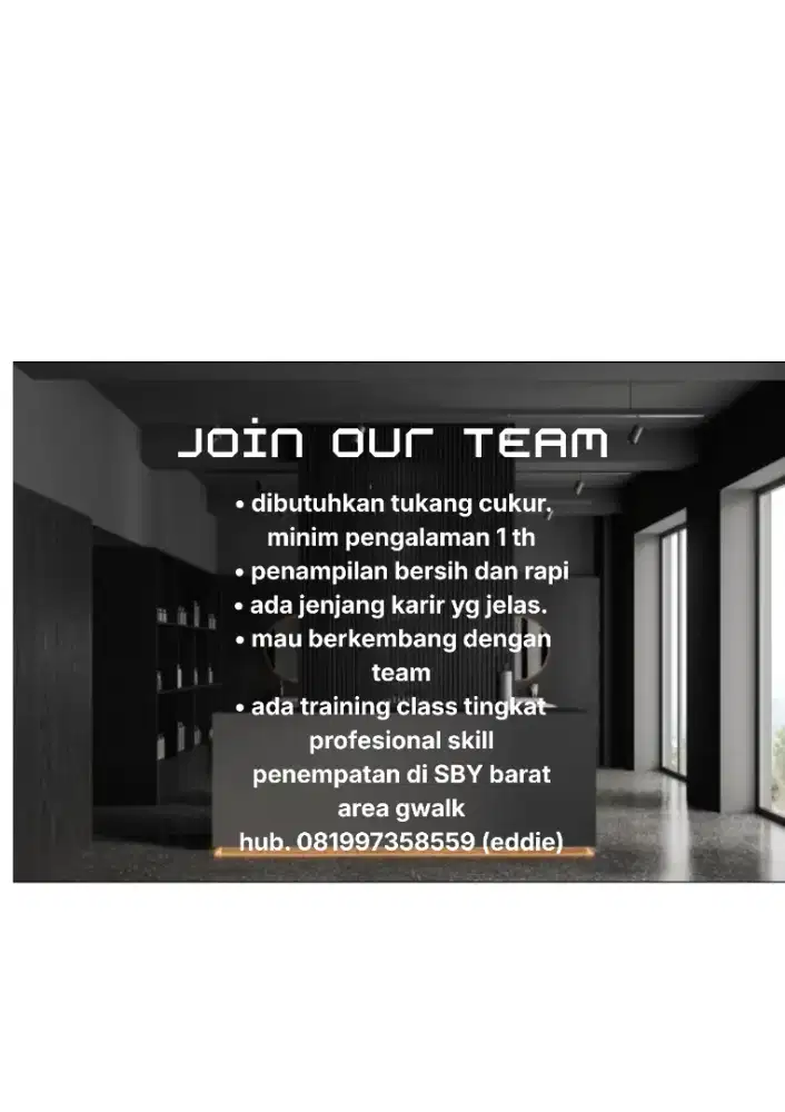 Lowongan kasir dan capster barbershop