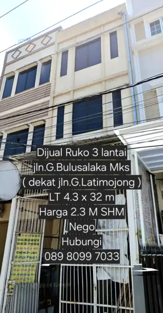 Dijual Rumah/Ruko 3 lantai jln.G.Bulusalaka dekat G.Latimojong