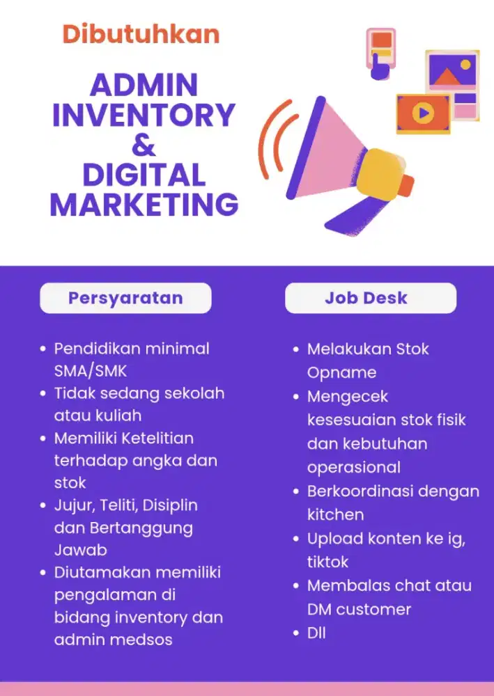 Admin inventory merangkap medsos