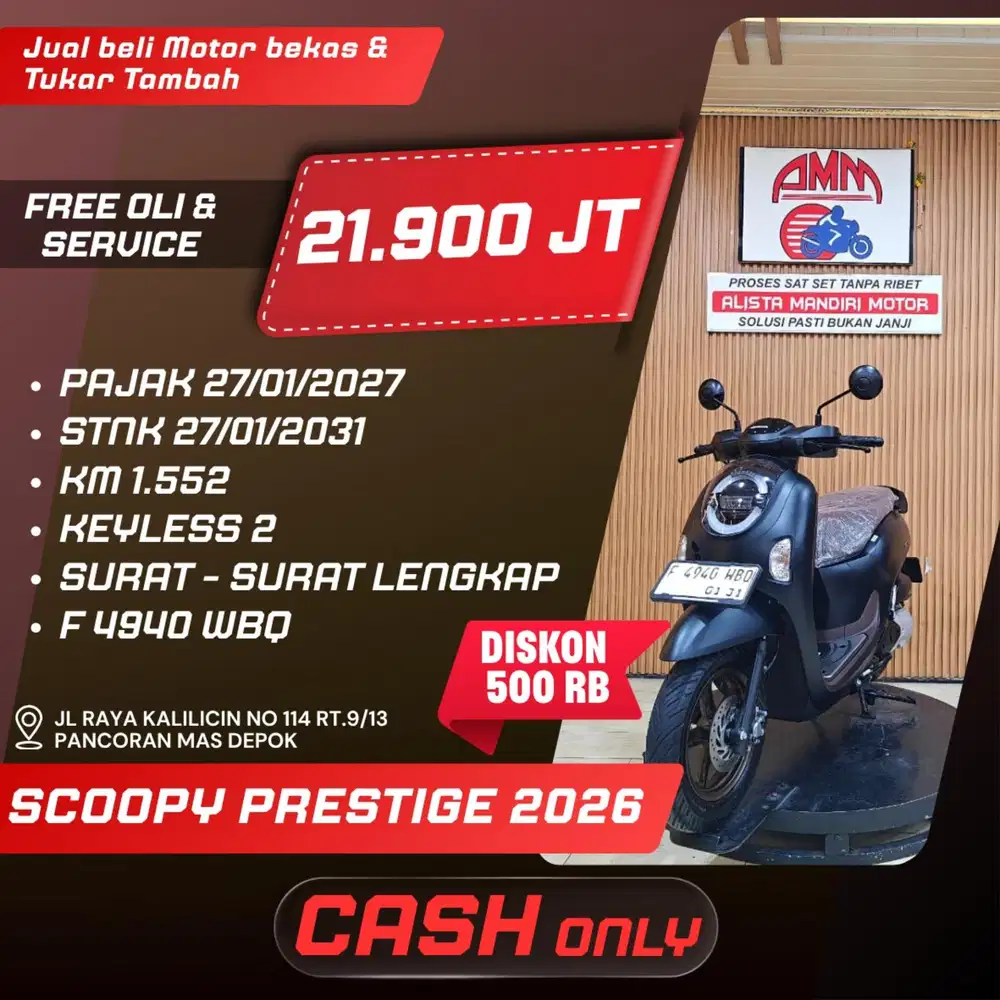 SCOOPY PRESTIGE 2026 PAJAK HIDUP KM LOW REMOT 2 LIKE NEW CASH ALISTA