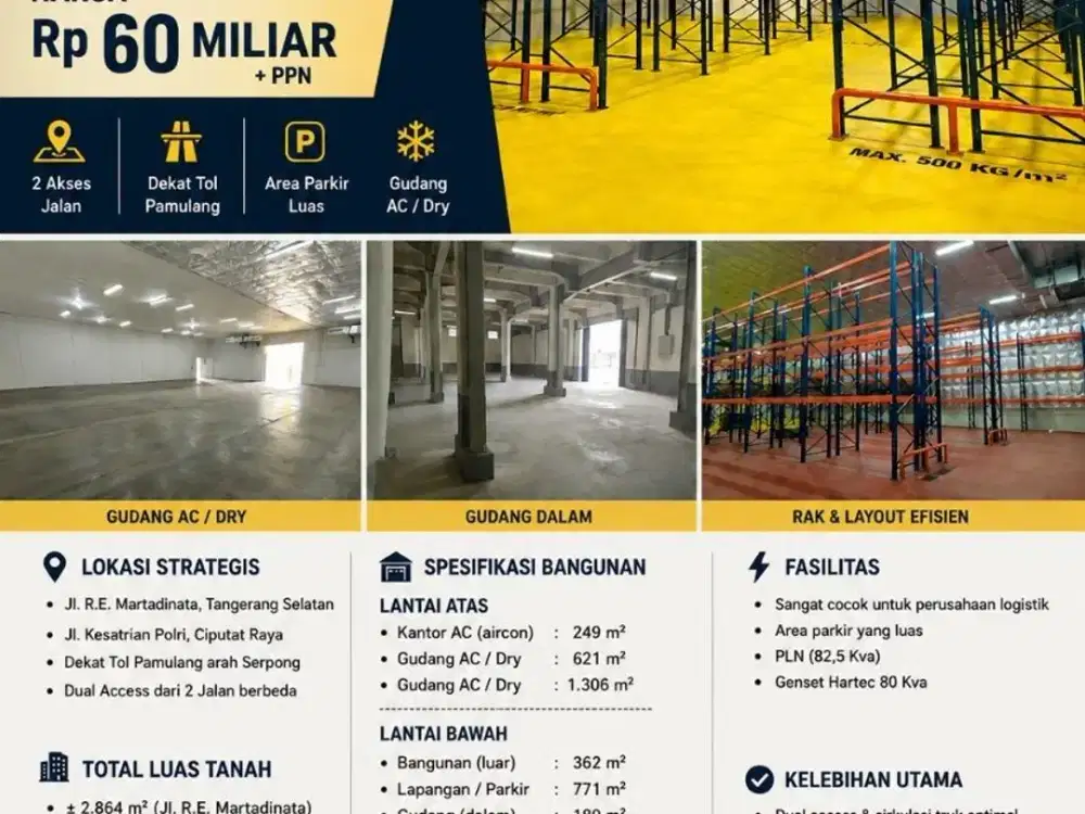 DIJUAL GUDANG 5400M2-CIPUTAT-TANGERANG SELATAN-AKSES KONTAINER