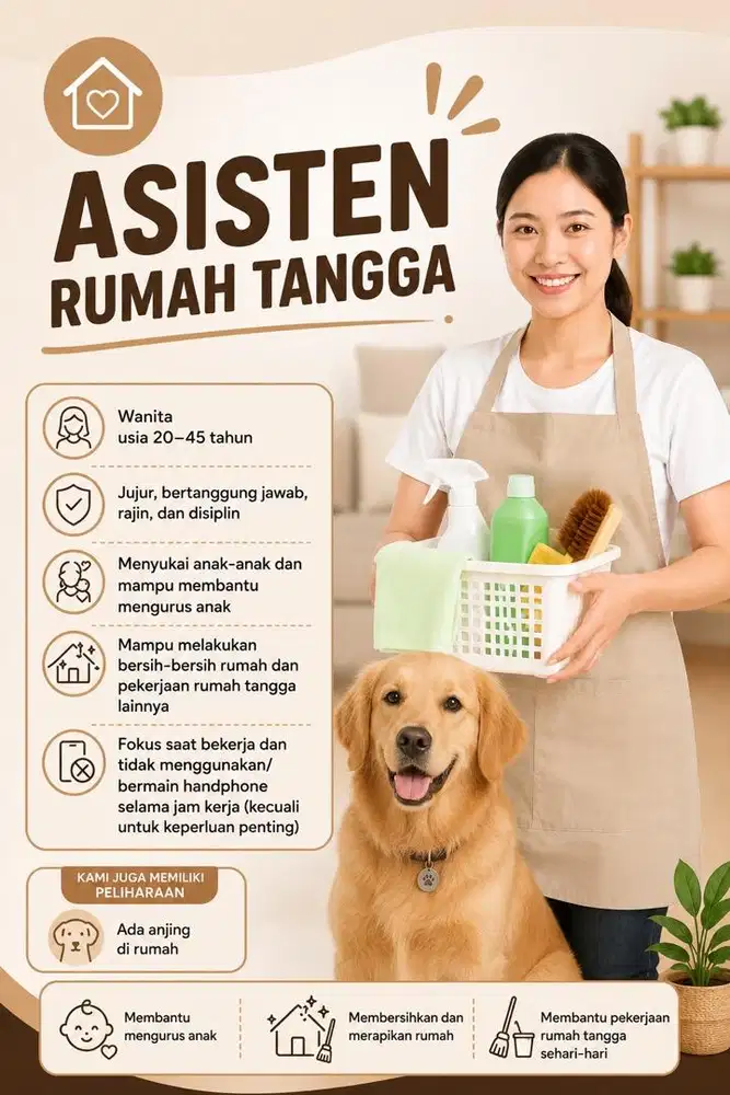 LOWONGAN PEKERJAAN – ASISTEN RUMAH TANGGA (ART)