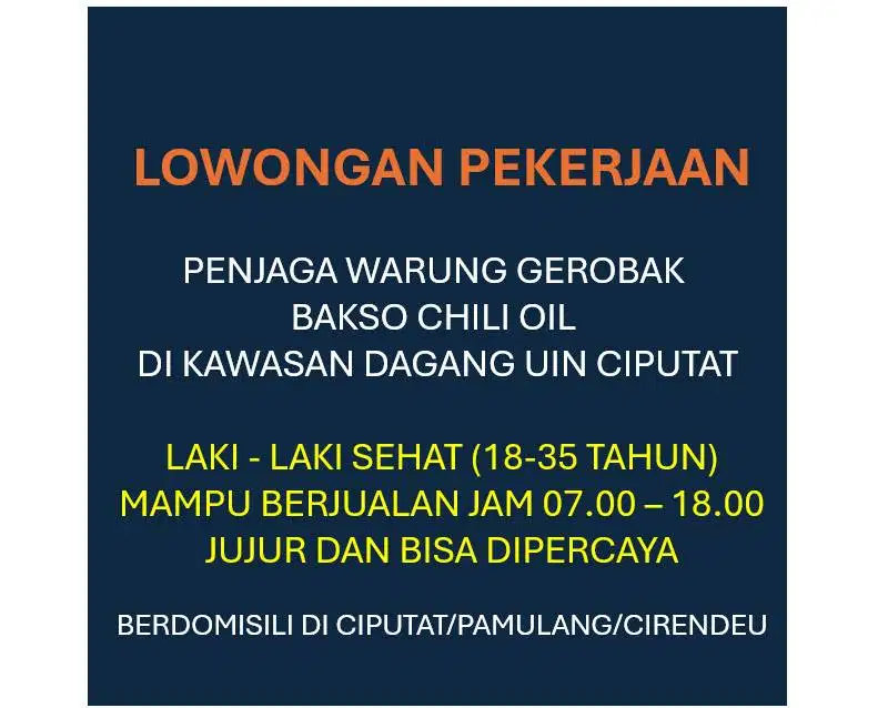 LOWONGAN PENJAGA WARUNG BAKSO CHILI OIL