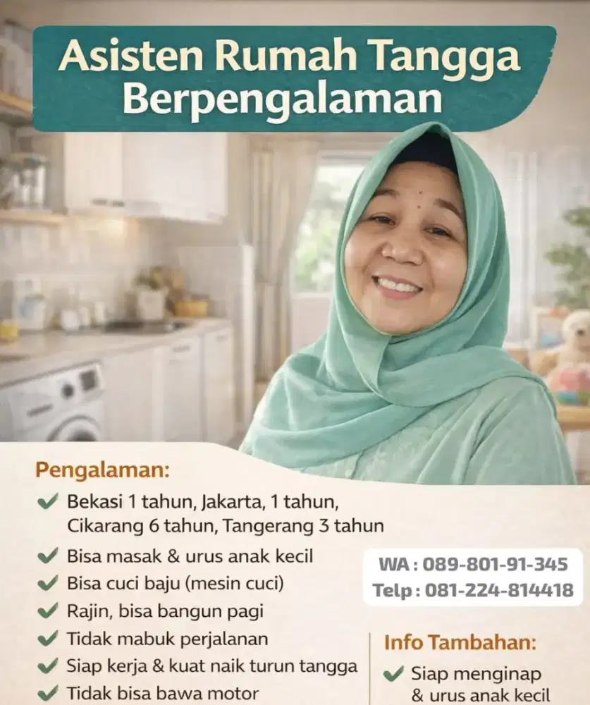 Saya sedang mencari Kerja ART, Babysiter, Pembantu Siap Kerja