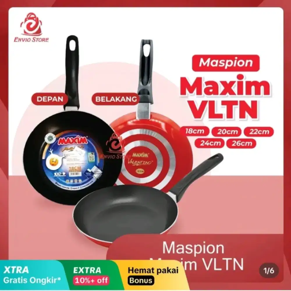 Maspion Maxim VLTN Merah Teflon Wajan Penggorengan Kitchenware.