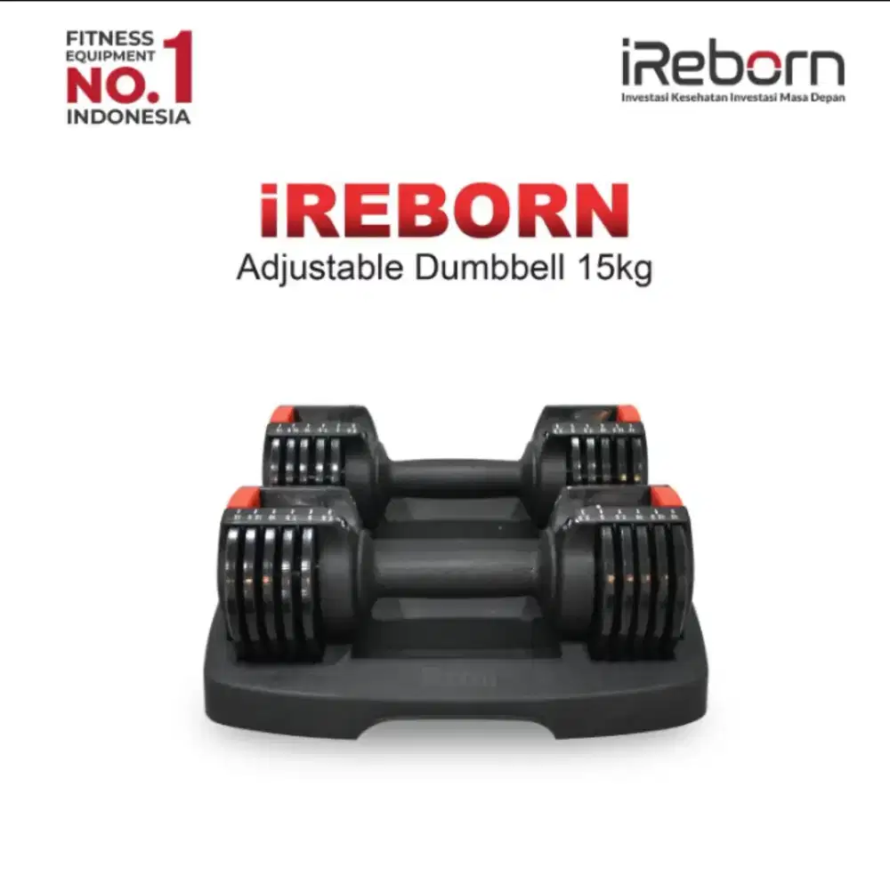 Adjustable Dumbbell iReborn 15Kg Pair-Alat Fitness Olahraga Rumahan