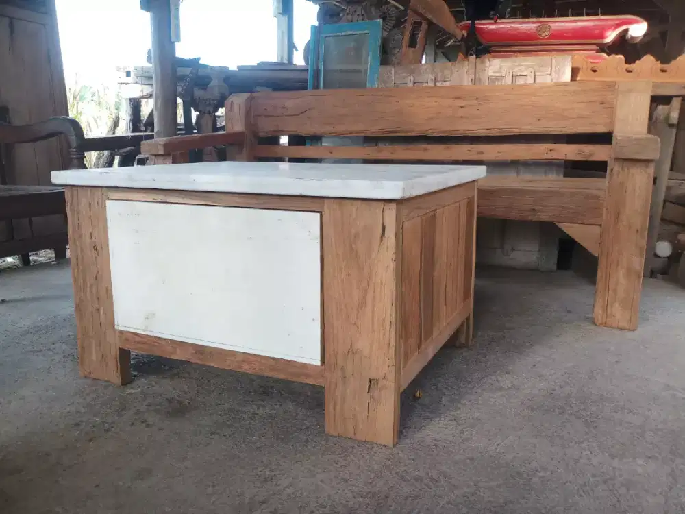 meja marmer kayu jati