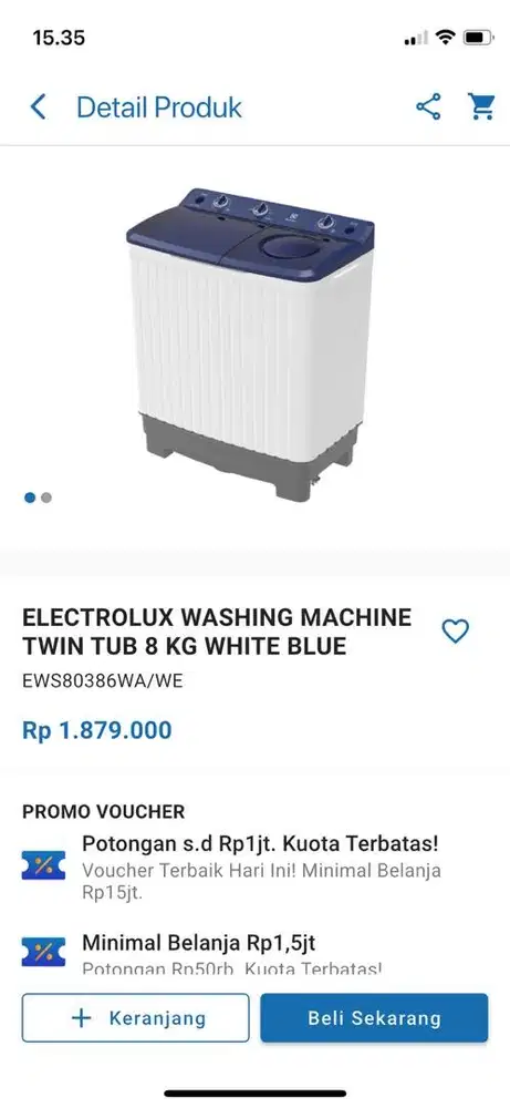 ELECTROLUX WASHING MACHINE TWIN TUBE 8KG WHITE BLUE