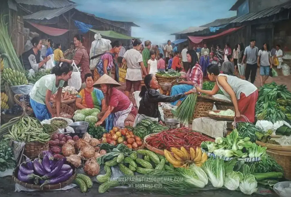 Dijual lukisan kanvas pasar 90x130cm