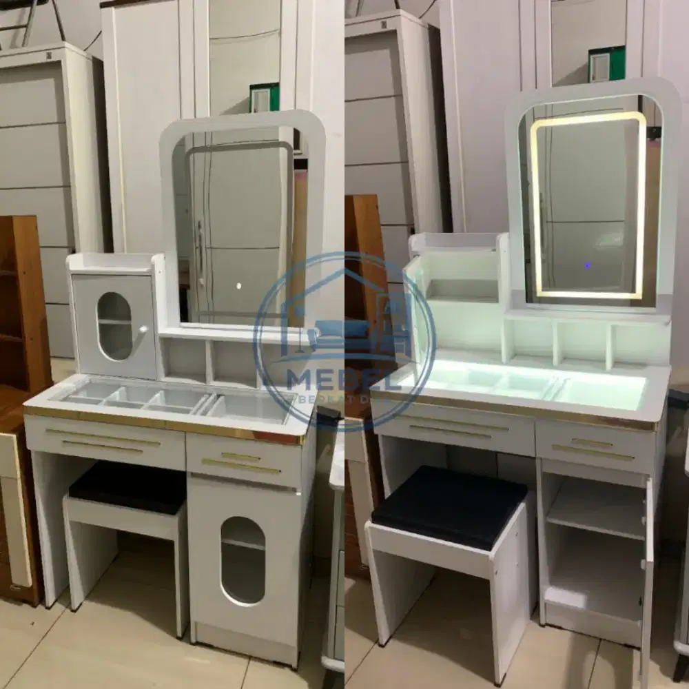 Meja rias putih led lampu putih