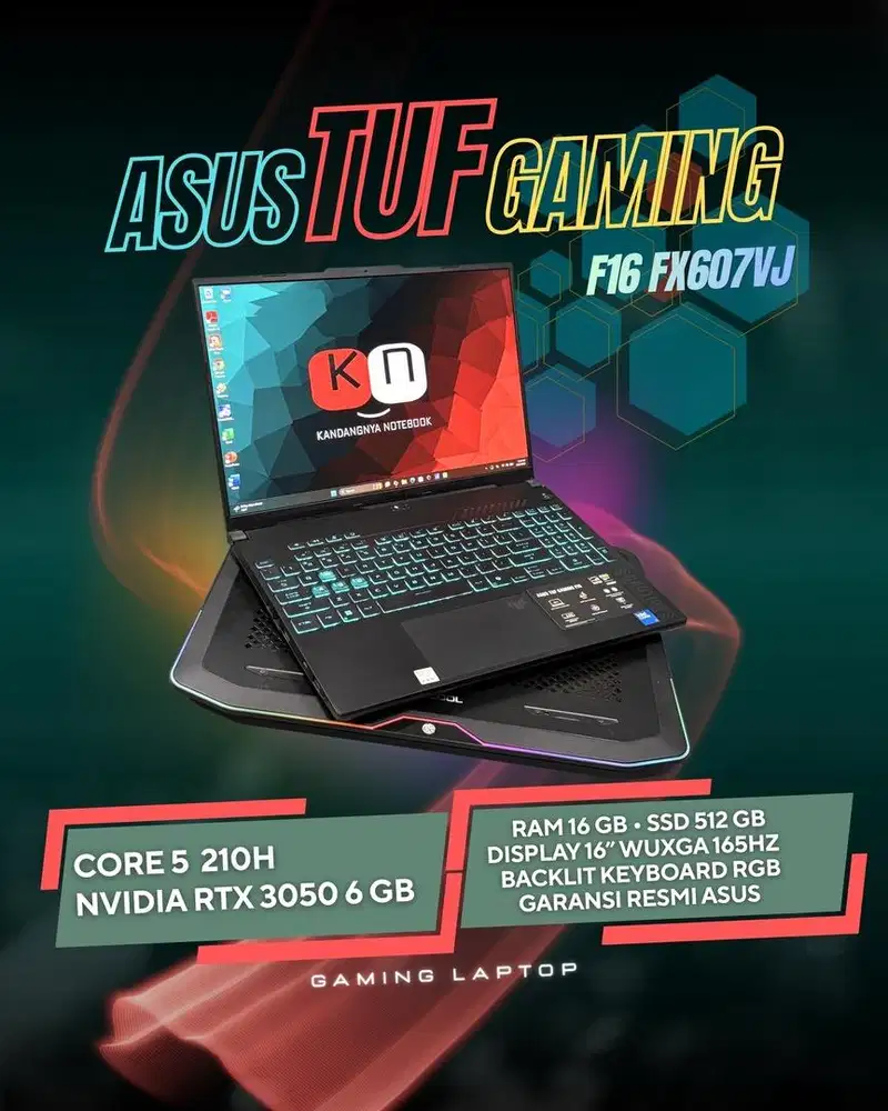 ASUS TUF Gaming F16 FX607VJ Core 5 210H dan GPU RTX 3050 6GB RESMI