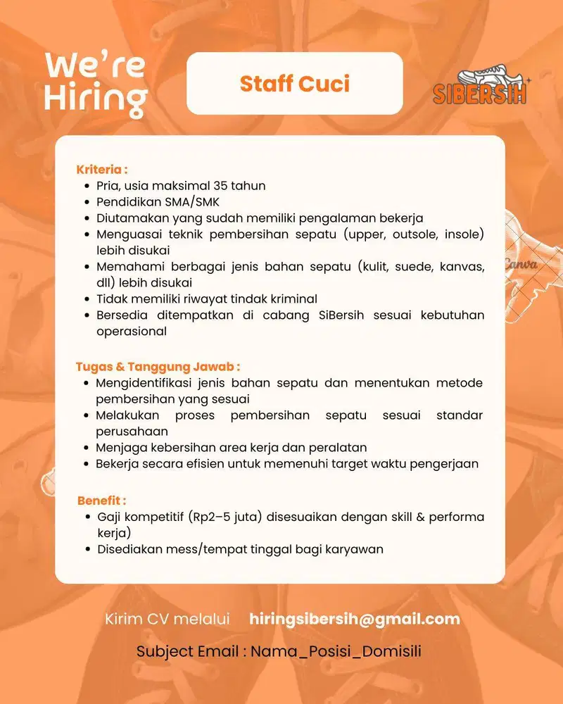 Lowongan Kerja Leader Outlet dan Staff Cuci