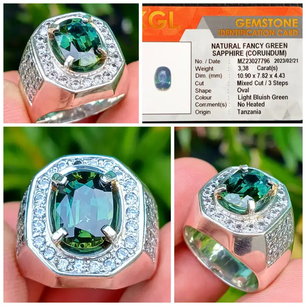 Fancy Green Sapphire Tanzania 3.38cts NoHeat NoTreatment Clean 99%