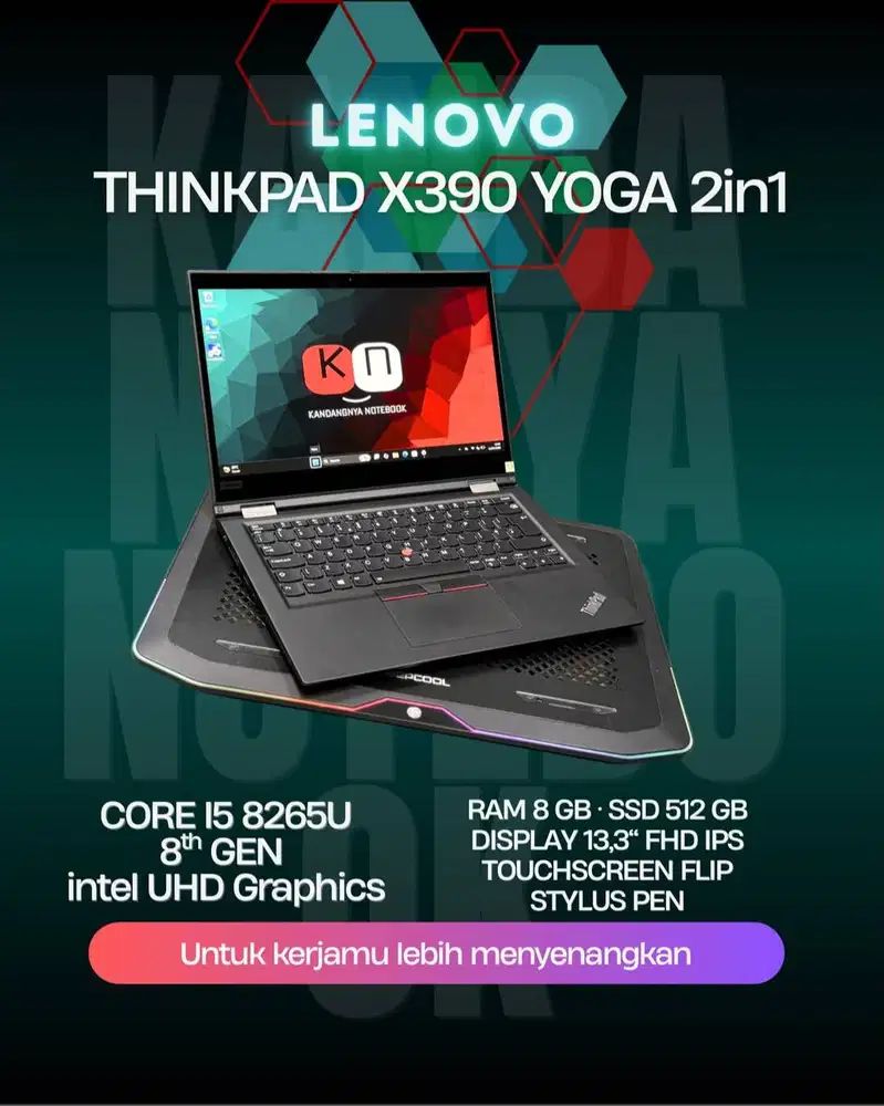 Lenovo Thinkpad X390 Yoga i5 8265U RAM 8GB 512GB Layar 13,3inch Touch