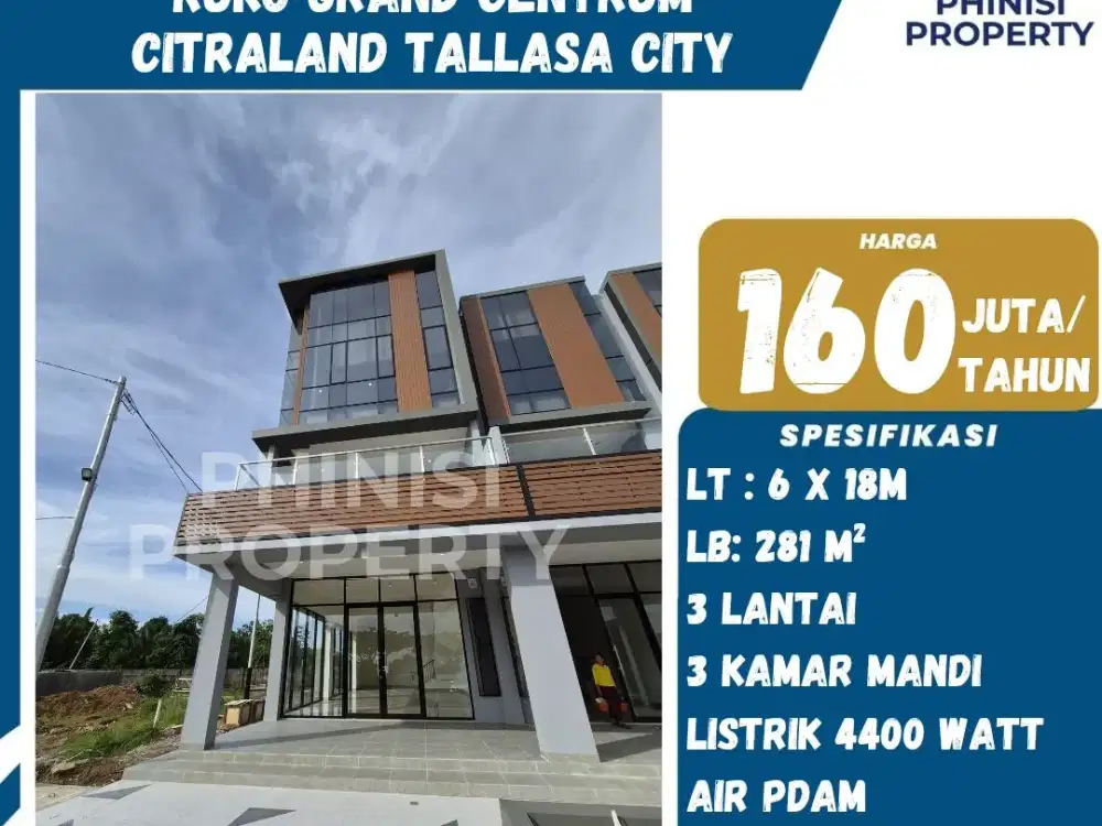Disewakan Ruko Baru Citraland Tallasa City Posisi Sudut