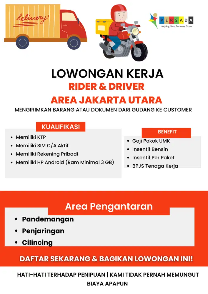 Lowongan kerja kurir ekspedisi area jakarta utara