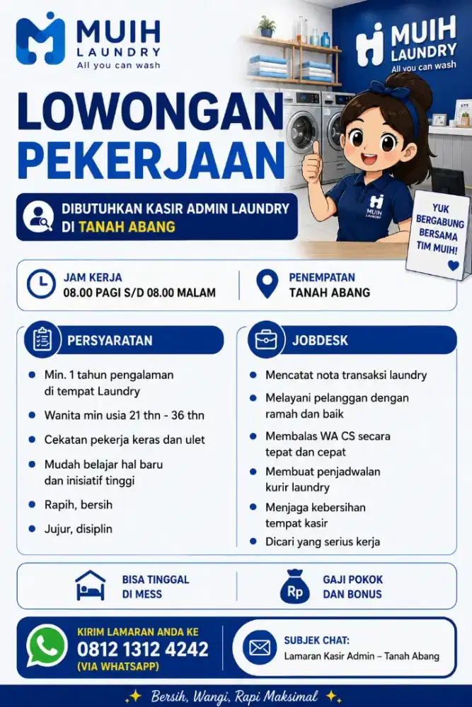 Lowongan Kerja Admin Laundry (WANITA)