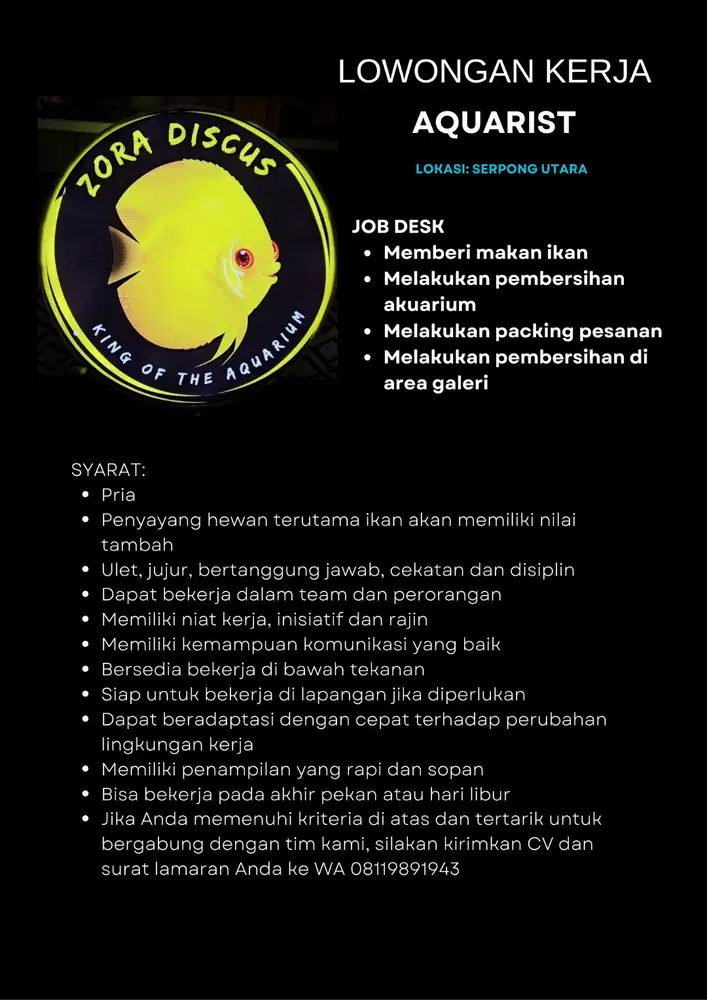 Lowongan kerja di bidang ikan hias
