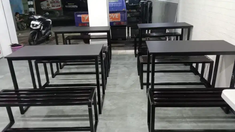 Meja besi Warkop+ kursi | 100x45x75cm