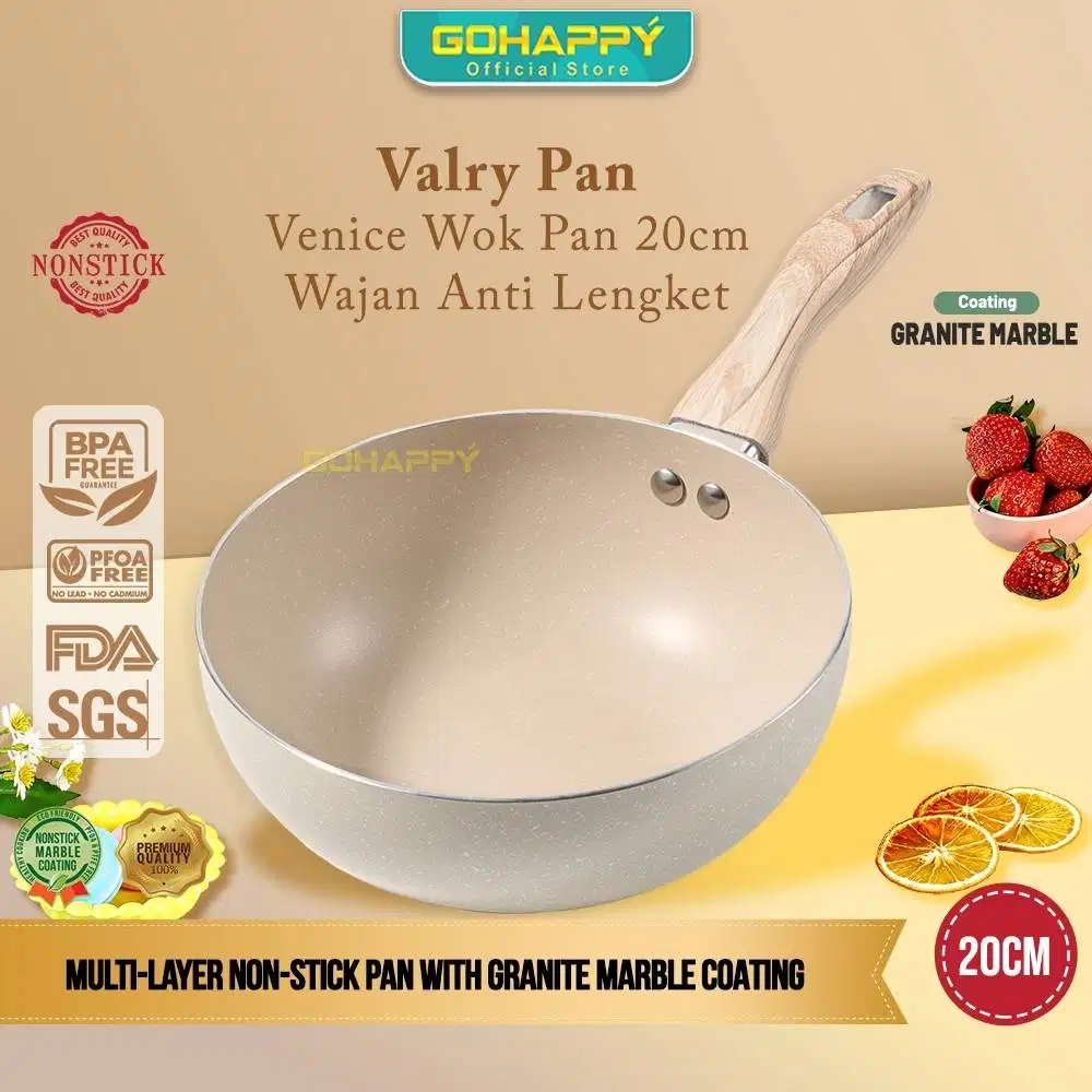 WOK PAN Venice 20cm Wajan Marble Anti Lengket Handle Silicone