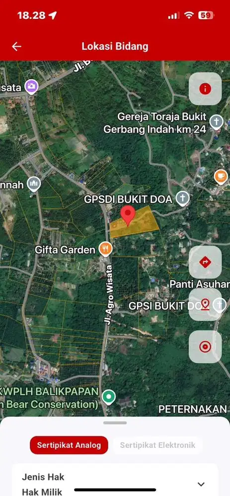 Dijual Tanah di lokasi kilometer 23, Jl Agrowisata Karang Joang
