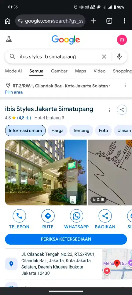 Deposit Di Hotel Ibis Style Tb Simatupang 2jt gantiin 1,5jt