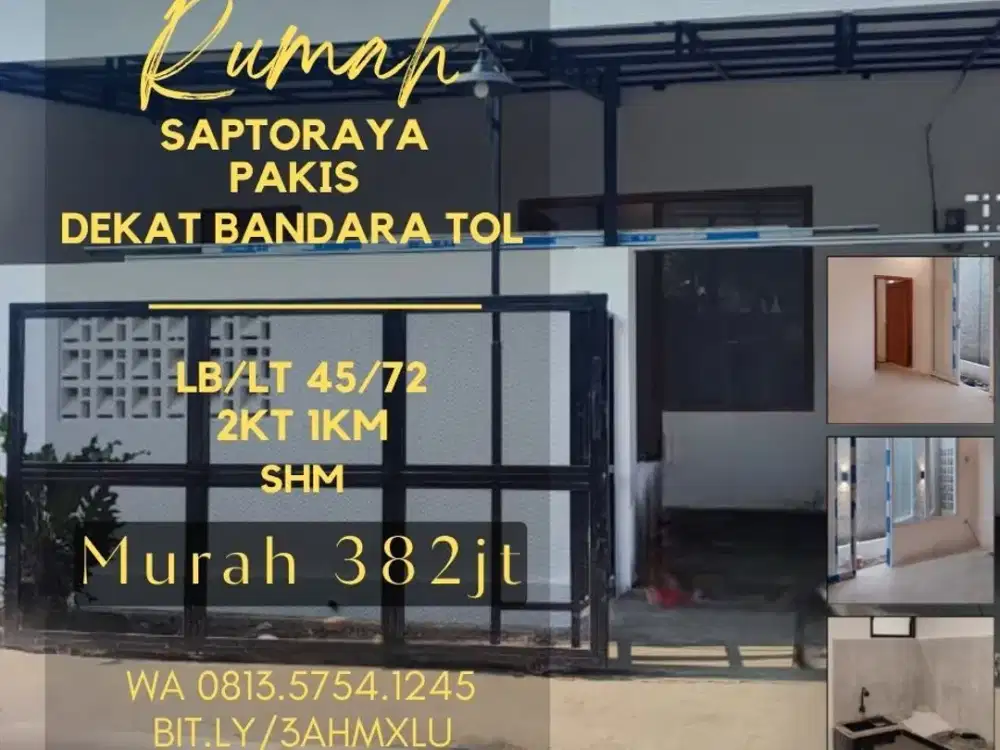 Rumah dijual di saptoraya saptorenggo pakis dekat TOl Bandara LT 72 2KT 382jt