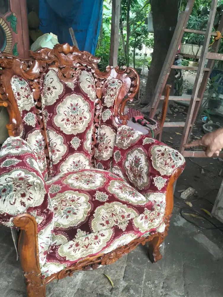 set kursi tamu jati Jepara asli sudah tambah busa, cuci kain