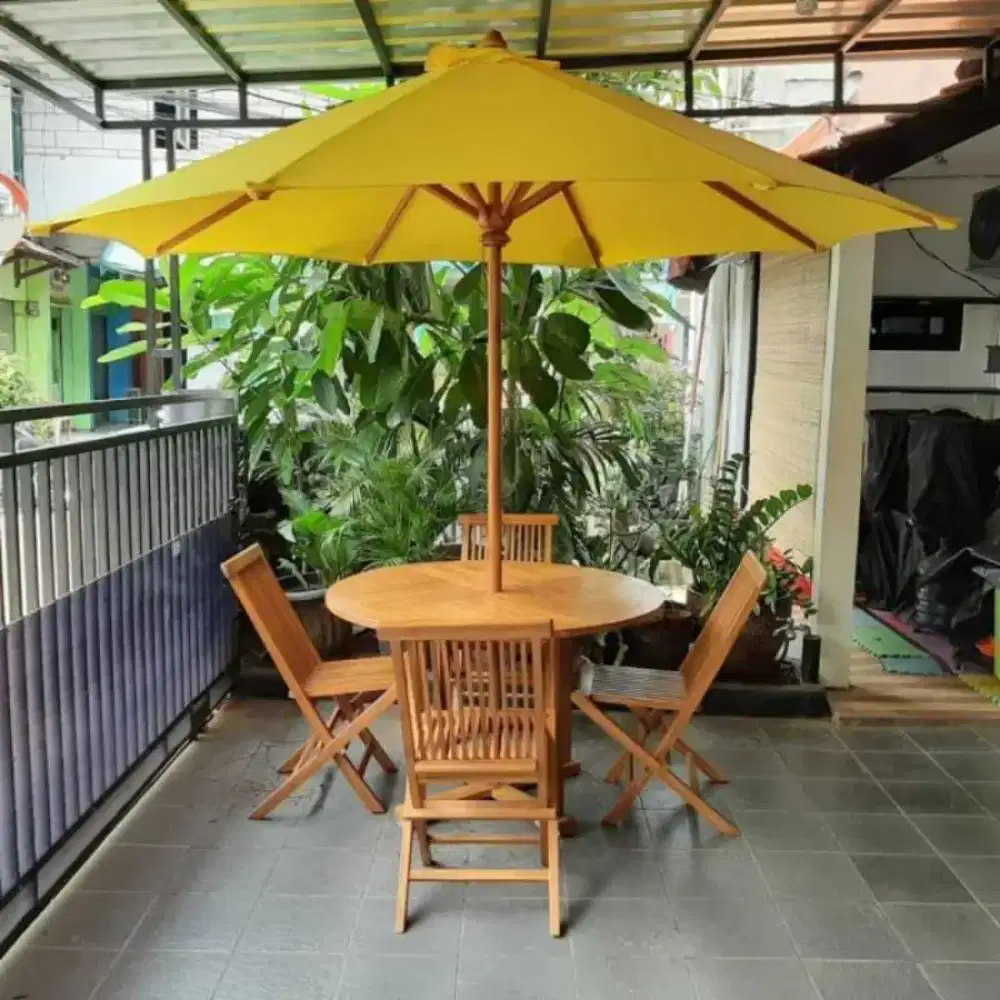 Bangku tenda,meja makan outdoor,payung jati,meja bulat,tenda taman