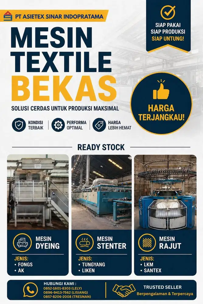 dijual mesin produksi bekas untuk mengolah dari benang menjadi kain