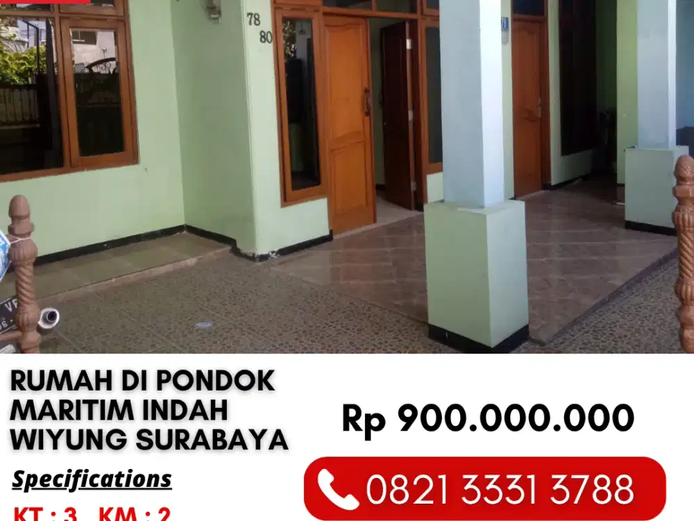 Rumah 3 Kamar Bagus 900 Juta di Perumahan Pondok Maritim Indah Balas Klumprik Surabaya