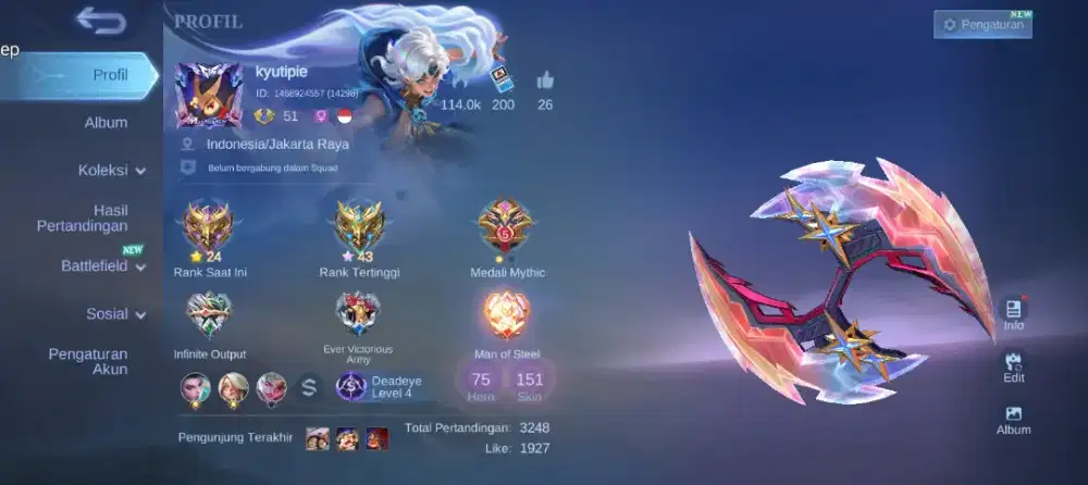 AKUN MOBILE LEGENDS SKIN 151+ ALLKOS