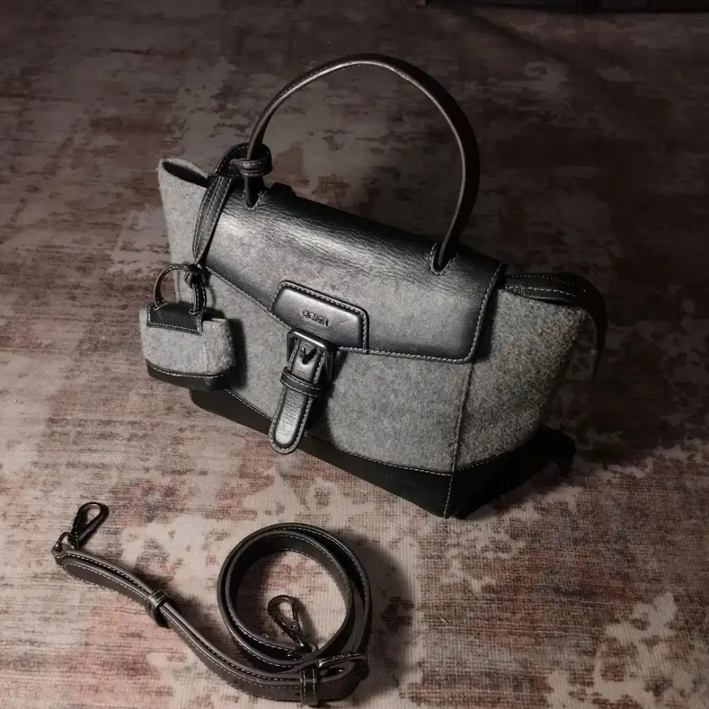 Tas cewek Bonia kulit asli mix kanvas Vintage