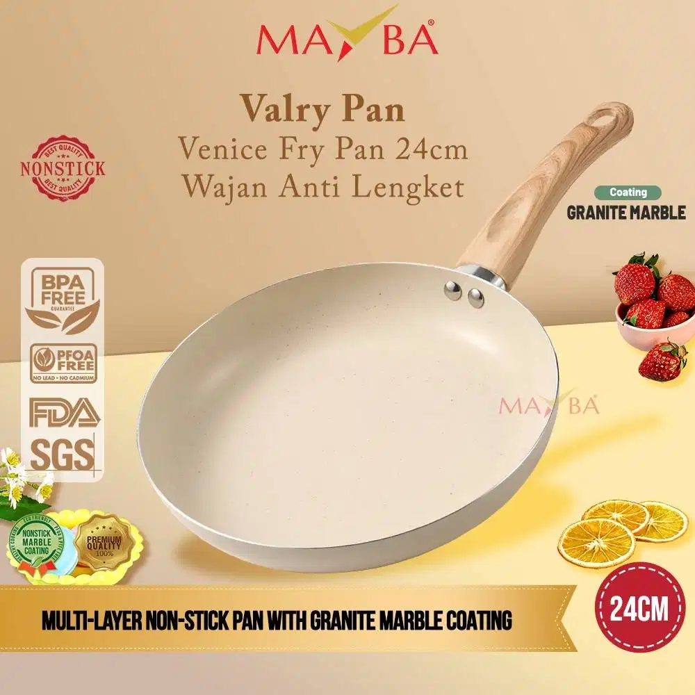 Venice Fry Pan 24 cm White Marble Anti Lengket Anti Karat Soft Handle