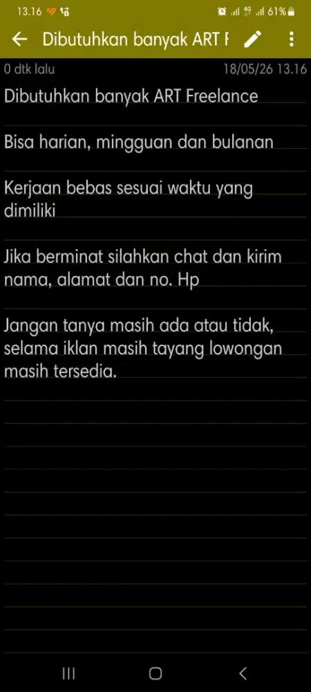 Dibutuhkan banyak ART Freelance