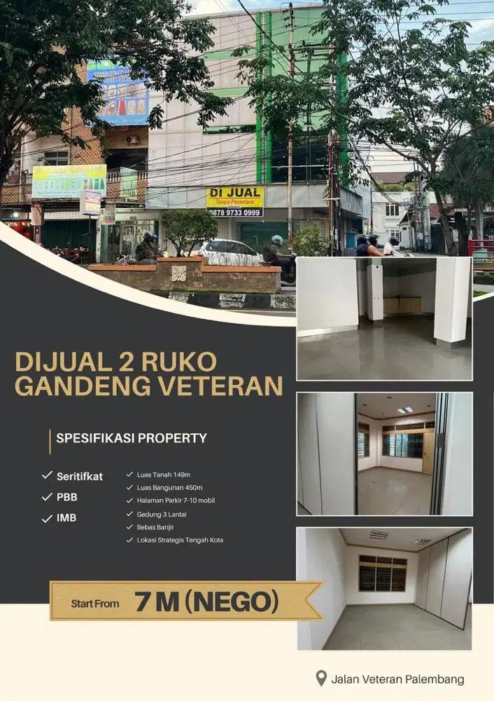 DIJUAL 2 RUKO GANDENG, JALAN VETERAN PALEMBANG