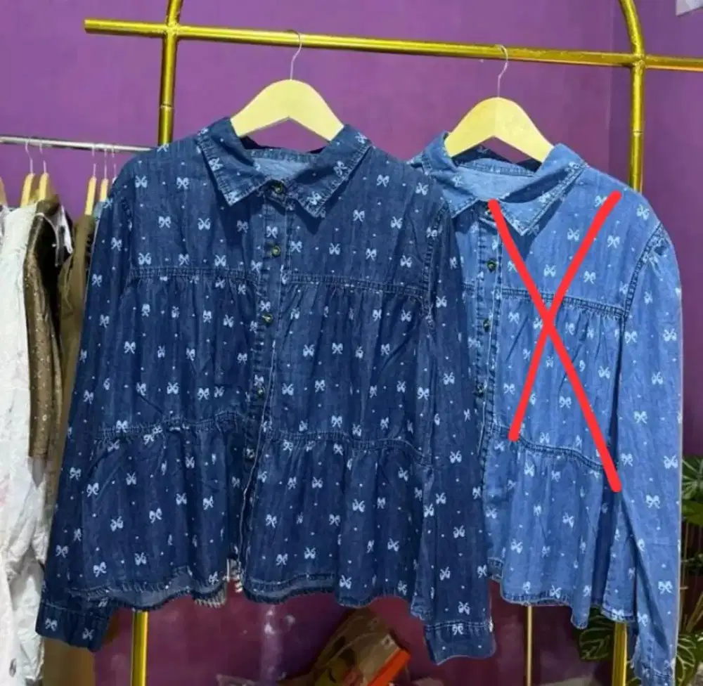 Kemeja Denim Corak Kupu