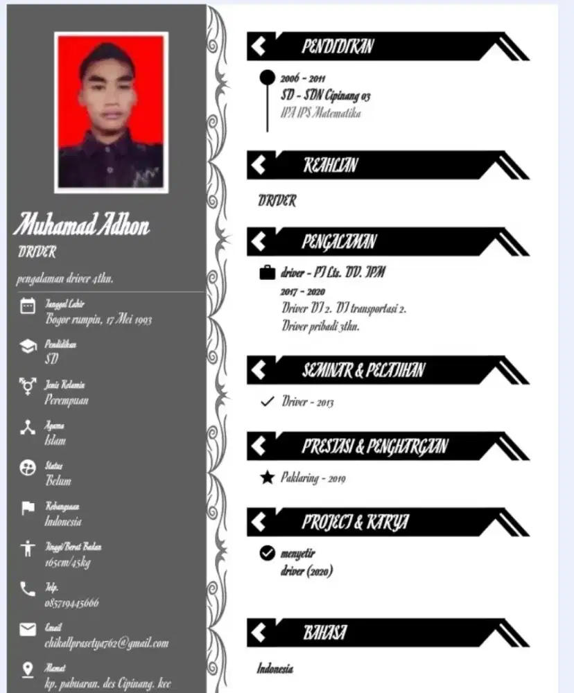 Cari kerja posisi driver pribadi/dll