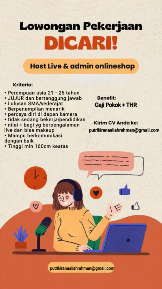 Dicari Segera Host live wanita