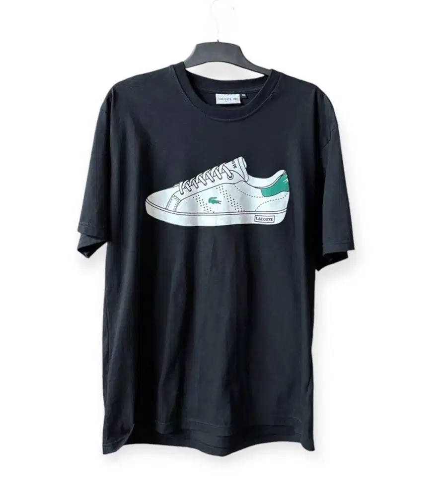 kaos tshirt preloved bal hitam xl 76x58 sepatu putih lacoste
