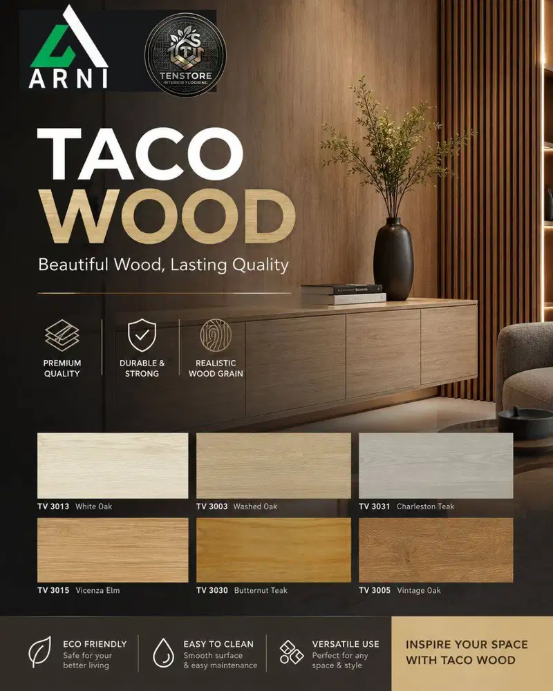 Vinyl Taco Motif Wood | Tebal 3 mm | Anti Rayap & Anti Air | Mudah Di